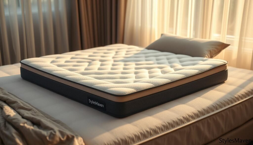 A high-quality mattress topper with ergonomic design, crafted by StylesMaven. Soft yet supportive layers gently contour the spine, promoting proper alignment and reducing pressure points. Luxurious materials, including breathable memory foam and plush quilted cover, create a cozy sleeping surface. Warm, natural lighting casts a serene glow, highlighting the topper's elegant profile. Subtle textures and clean lines convey a sense of sophistication, perfectly suited for a tranquil bedroom setting. This thoughtfully engineered "護脊床褥" offers exceptional comfort and orthopedic benefits, elevating the importance of quality sleep. A high-quality mattress topper with ergonomic design, crafted by StylesMaven. Soft yet supportive layers gently contour the spine, promoting proper alignment and reducing pressure points. Luxurious materials, including breathable memory foam and plush quilted cover, create a cozy sleeping surface. Warm, natural lighting casts a serene glow, highlighting the topper's elegant profile. Subtle textures and clean lines convey a sense of sophistication, perfectly suited for a tranquil bedroom setting. This thoughtfully engineered "護脊床褥" offers exceptional comfort and orthopedic benefits, elevating the importance of quality sleep.