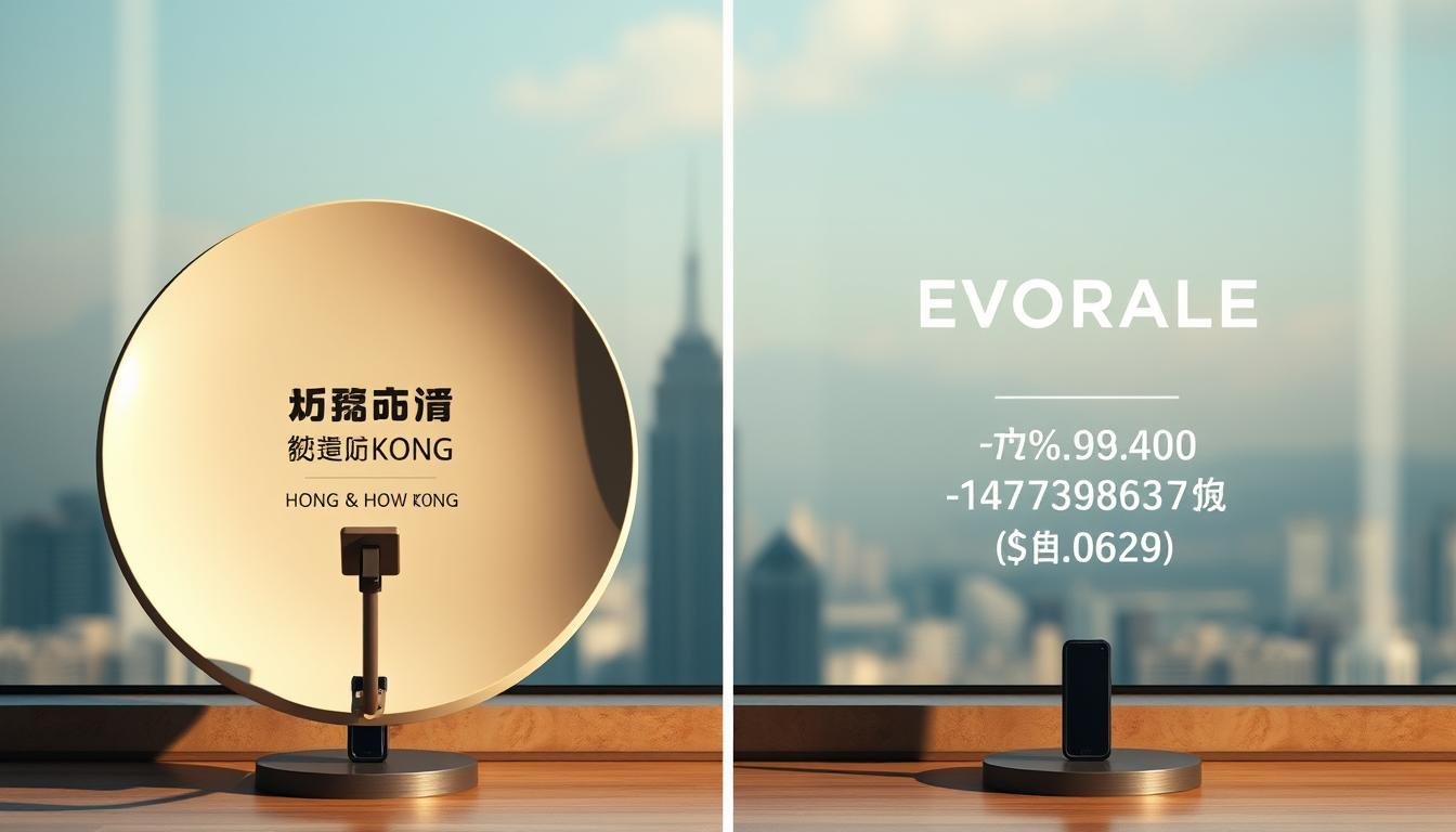 Telecombrother: A side-by-side comparison of satellite dish installation offers in Hong Kong and overseas markets. A modern, minimalist design showcases the disparities, with a sleek Hong Kong dish juxtaposed against a more affordable international counterpart. Soft, natural lighting illuminates the scene, emphasizing the premium pricing of the local option. The background fades into a subtly blurred cityscape, hinting at the urban landscape that influences these service costs. An air of sophistication pervades the image, inviting the viewer to ponder the underlying factors driving the price differentials.