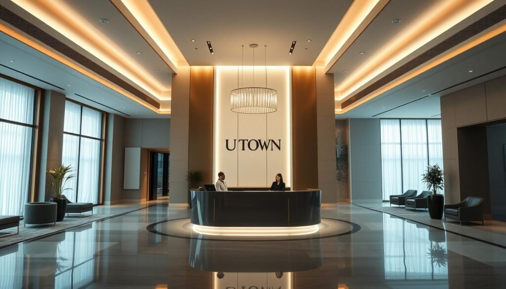A tranquil interior scene of the UTown entertainment complex, showcasing its discreet and private atmosphere. A spacious, elegantly designed lobby with high ceilings, soft lighting, and minimalist furnishings. The focal point is a sleek, modern reception desk, where patrons can discreetly check in without the need for personal identification. The overall ambiance conveys a sense of exclusivity and discretion, with a focus on safeguarding the privacy of UTown's distinguished guests. A tranquil interior scene of the UTown entertainment complex, showcasing its discreet and private atmosphere. A spacious, elegantly designed lobby with high ceilings, soft lighting, and minimalist furnishings. The focal point is a sleek, modern reception desk, where patrons can discreetly check in without the need for personal identification. The overall ambiance conveys a sense of exclusivity and discretion, with a focus on safeguarding the privacy of UTown's distinguished guests.